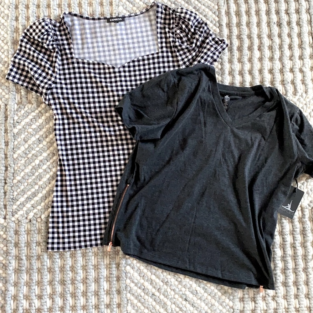$5 tops: Express Gingham and Reflex Zip Side